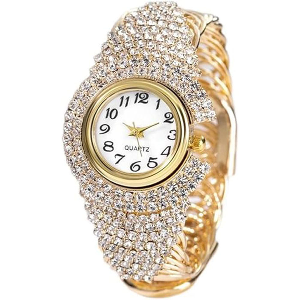 CJJ-Elegant Crystal Bangle Analog Quartz Watch with Round Dial